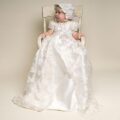 Mandrião infantil bebê batizado Vestido Renda Branco Touca Super Premium Luxo