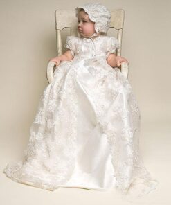 Mandrião infantil bebê batizado Vestido Renda Branco Touca Super Premium Luxo