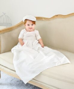 Mandrião Menino infantil bebê batizado em Cambraia de algodão Branco com Chapéu Luxo