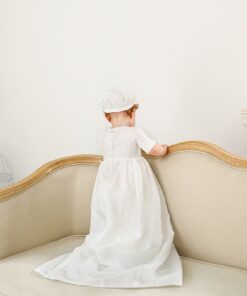 Mandrião Menino infantil bebê batizado em Cambraia de algodão Branco com Chapéu Luxo