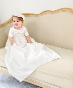 Mandrião Menino infantil bebê batizado em Cambraia de algodão Branco com Chapéu Luxo