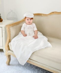 Mandrião Menino infantil bebê batizado em Cambraia de algodão Branco com Chapéu Luxo