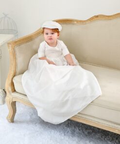 Mandrião Menino infantil bebê batizado em Cambraia de algodão Branco com Chapéu Luxo
