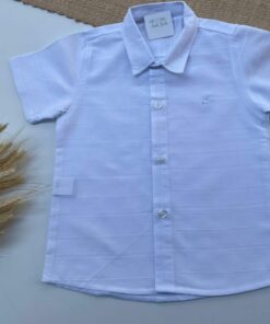 Camisa Branco Manga Curta Cavalinho Algodão Riscas Polo