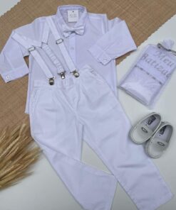 Alternative view of Conjunto Batizado Infantil Menino Calça Camisa Gravata e Suspensório Branco Premium