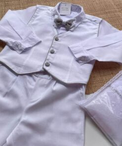 Alternative view of Conjunto Batizado Infantil Menino Calça Camisa e Colete Branco em Detalhe Bege Gravata Borboleta
