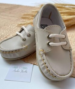 Mocassim Bebê Infantil Menino Marfim Com Cadarço