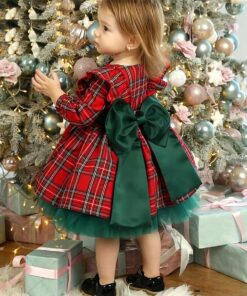 Vestido infantil menina xadrez Festa Natal Laço Verde Premium Luxo Vermelho