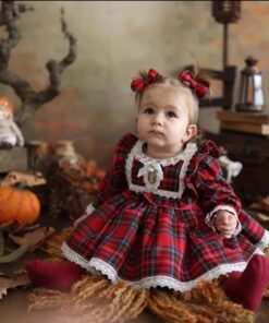 Alternative view of Vestido infantil menina xadrez Festa Natal Bordado Renda Premium Luxo Vermelho