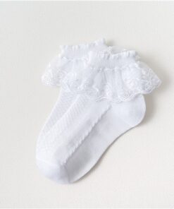 Alternative view of Meia Laço Renda Plissado Bebê Menina Princesa ventilação criança algodão branco