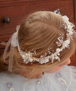 Alternative view of Arranjo Infantil Faixa de cabelo strass e pérolas flor grinalda Penteado Daminha Batizado