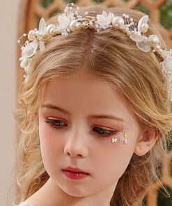 Arranjo Infantil Faixa de cabelo strass e pérolas flor grinalda Penteado Daminha Batizado
