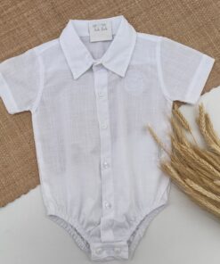 Body Branco Infantil Menino Manga Curta em Cambraia