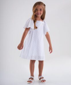 Vestido Infantil em Laise e meia malha Festas Bebê Menina Branco Premium Festas Ano novo