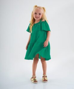 Vestido Infantil Alcinha Festas Bebê Menina Linho Verde bandeira Premium