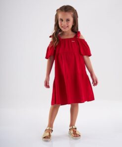 Vestido Infantil Alcinha Festas Bebê Menina Linho Vermelho Premium
