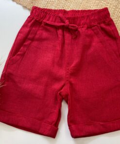 Bermuda Infantil Menino em Linho Vermelho Luxo festas