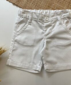 Bermuda de Sarja Skinny Infantil Masculina Branca Oxford Casamento Page Batizado Festas