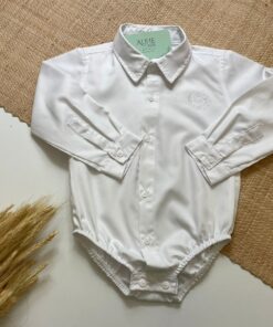 Body Branco Infantil Menino Manga Longa em Algodão Maquinetado (2)