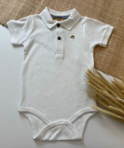 Polo em Body Infantil Bebê Menino Branco Mnaga Curta (1)