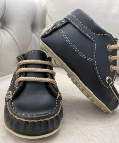 Sapato Bebê Masculino Mocassim Infantil Menino Com Cadarço Preto