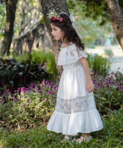 Vestido Manuela Longo infantil elegante menina Rendas flor primavera verão  Festa Daminha Batizado Branco Premium Luxo - Auhe Kids