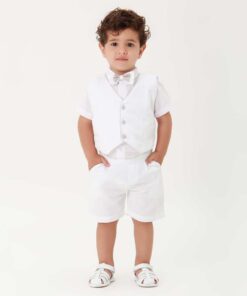Alternative view of Conjunto Infantil Menino Premium Body Bermuda Colete Branco detalhe Bege e Gravata Borboleta