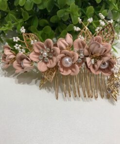 Prendedor de Cabelo Flor Grinalda Rosa para Bebê e Crianças Infantil Elegante Pérolas Penteado Daminha Batizado