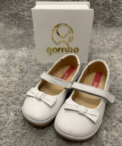 Sapatilha Infantil Toddler Girl em Couro Branco Laço Gambo Premium Festas Batizado