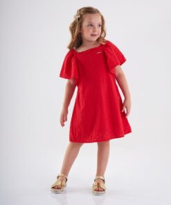 Vestido Infantil em Laise e Meia Malha Festas Bebê Menina Vermelho Premium Festas Ano novo