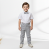 Conjunto Infantil Menino com Camisa Manga Curta Calça e Gravata Cinza em Tecido Flamê Batizado Casamento