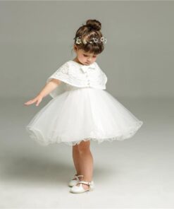 Vestido Batizado Heloísa em Tule e Renda Infantil Menina bebê Daminha Casamento 2 peças Renda Branco Premium Luxo