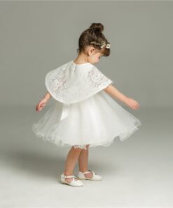 Alternative view of Vestido Batizado Heloísa em Tule e Renda Infantil Menina bebê Daminha Casamento 2 peças Renda Branco Premium Luxo