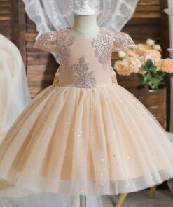 Vestido Maria Clara Infantil Festa de Aniversário Brilho Princesa Verão Menina Nude