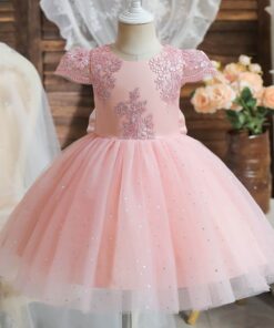 Vestido Maria Clara Infantil Festa de Aniversário Brilho Princesa Verão Menina Rosa