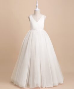 Vestido Longo de Princesa infantil elegante menina 1ª Comunhão Festa Daminha Batizado Branco Premium Luxo
