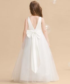 Vestido Longo de Princesa infantil elegante menina 1ª Comunhão Festa Daminha Batizado Branco Premium Luxo