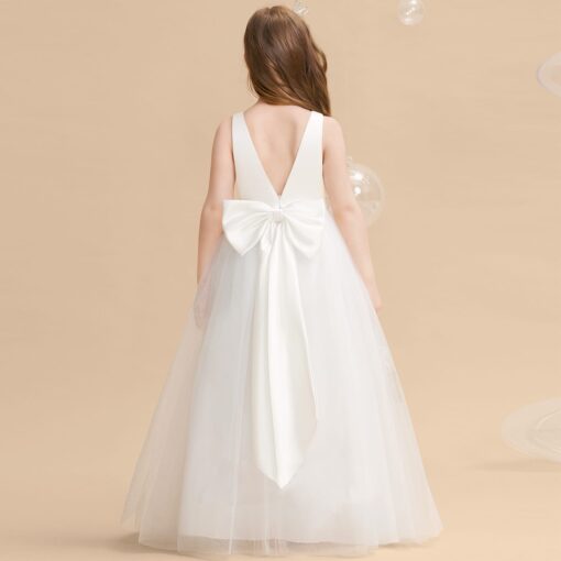 Vestido Longo de Princesa infantil elegante menina 1ª Comunhão Festa Daminha Batizado Branco Premium Luxo