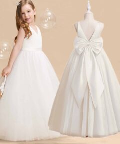 Vestido Longo de Princesa infantil elegante menina 1ª Comunhão Festa Daminha Batizado Branco Premium Luxo