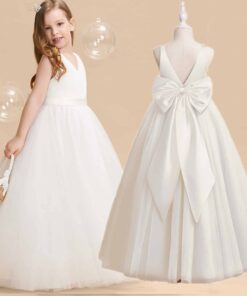 Vestido Longo de Princesa infantil elegante menina 1ª Comunhão Festa Daminha Batizado Branco Premium Luxo
