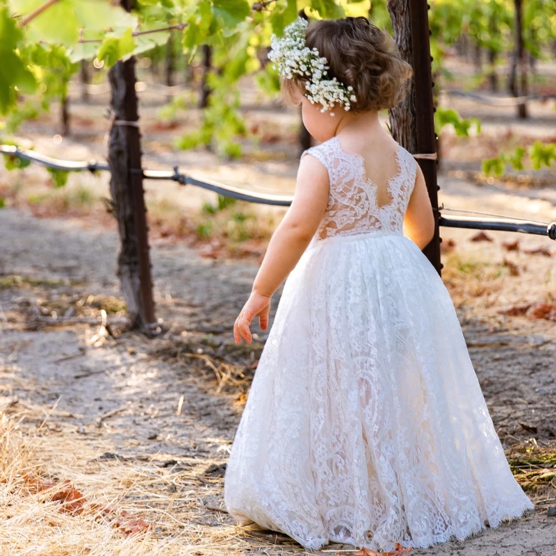 Vestido Infantil Longo Dama de Honra Branco Casamento Renda