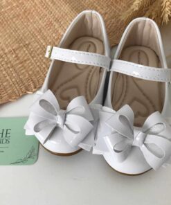 Sapato Sapatilha Bebê Infantil Bruna Feminino Branco Laço em Verniz Batizado Menina do 13 ao 27