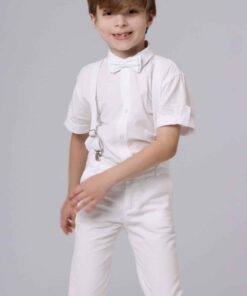 Alternative view of Conjunto Formatura Infantil Menino Camisa Manga Curta Calça Sarja Skinny Suspensório e Gravata Branco Premium