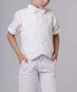 Alternative view of Conjunto Formatura Infantil Menino com Camisa Manga Curta Bermuda Colete e Gravata Borboleta Branco em Tecido Flamê