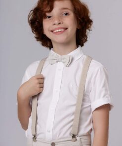 Alternative view of Conjunto Formatura Infantil Menino com Camisa Manga Curta Calça Suspensório Bege e Gravata Borboleta Dupla