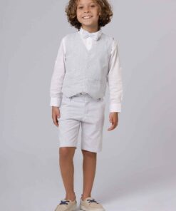 Alternative view of Conjunto Formatura Tulio Infantil Menino com Camisa Manga Longa Bermuda Colete e Gravata Azul bebê em Tecido Flamê