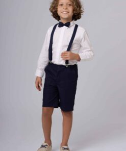 Alternative view of Conjunto Formatura Infantil Menino com Camisa Manga Longa Bermuda Suspensório e Gravata Borboleta Azul Marinho