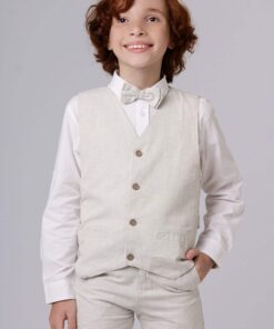 Alternative view of Conjunto Formatura Infantil Menino com Camisa Manga Longa Calça Colete e Gravata Borboleta em Linho Bege