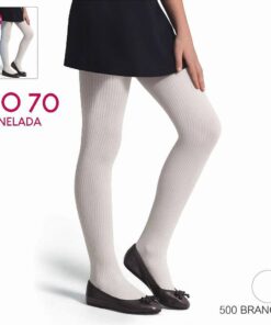 Meia Calça Infantil para Bebê e Criança Selene Fio 70 Canelada Elastano Batizado Feminina Branca