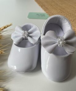 Alternative view of Sapato Sapatilha Bebê Clara Feminino Branco em Verniz com Laço e Pérolas Batizado Menina do 13 ao 17